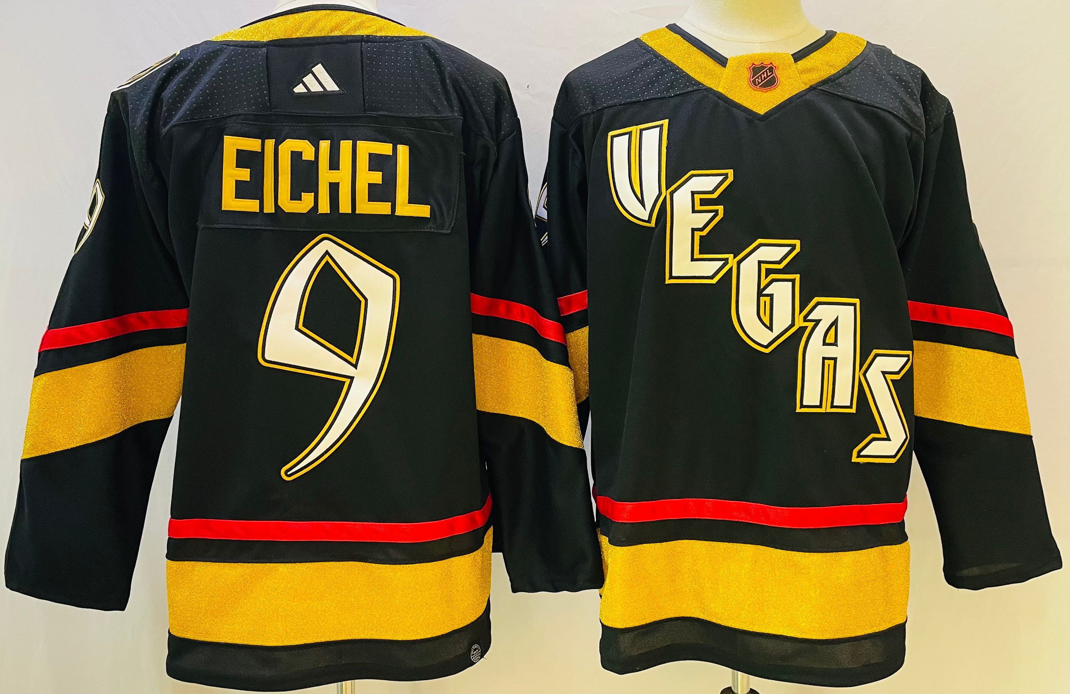 Men Vegas Golden Knights 9 Eichel Black Throwback 2022 Adidas NHL Jersey